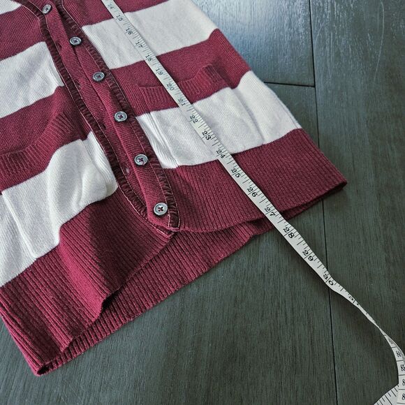 Vtg Y2K Abercrombie & Fitch Striped Knit Long Cardigan Maroon White Size Small - Picture 7 of 10